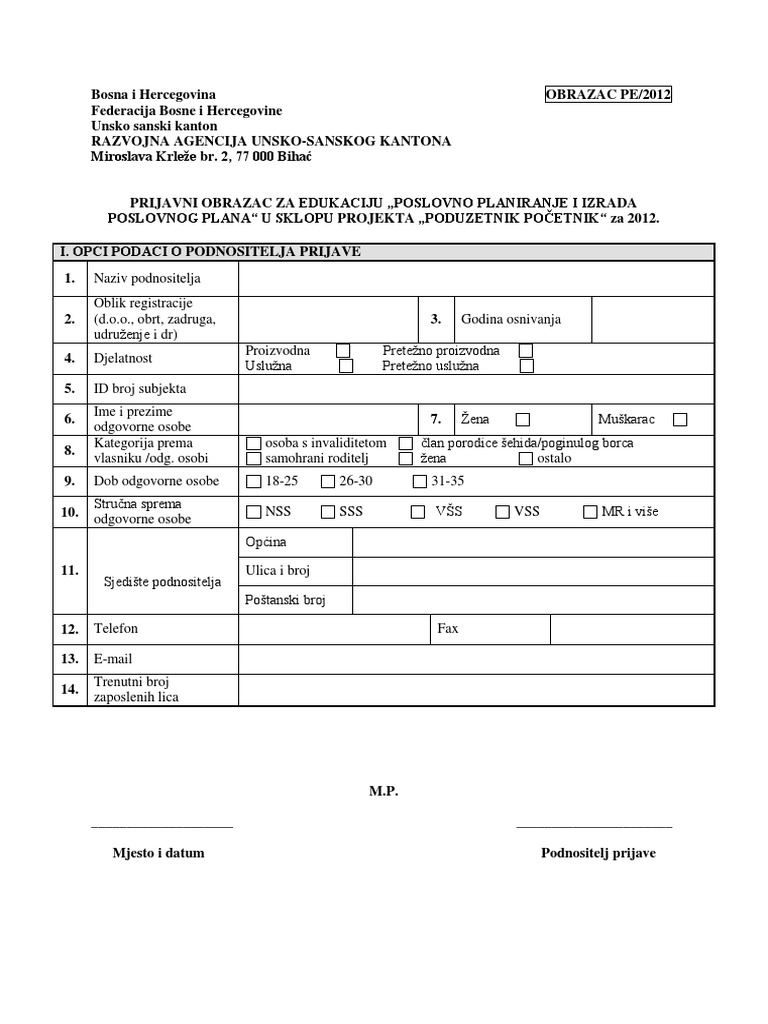 Prijavni Obrazac Za Edukaciju PE - 2012 | PDF
