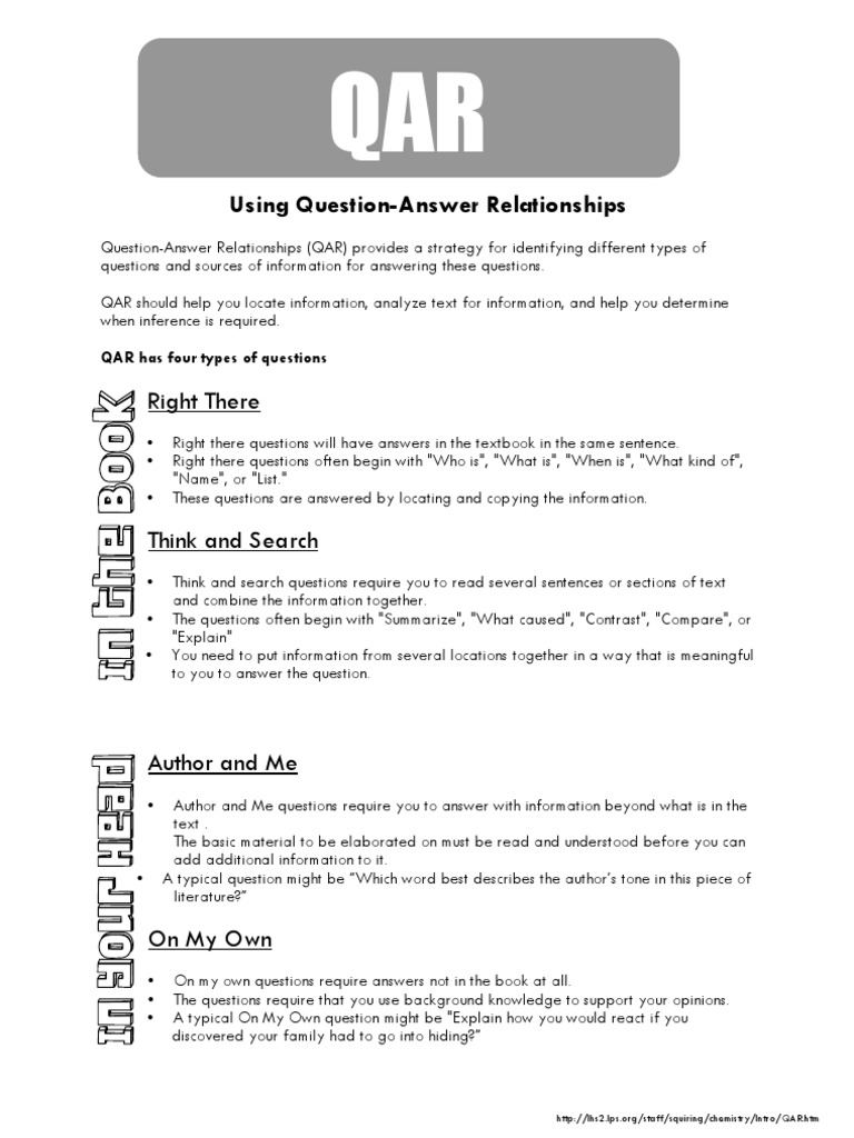 Using Question-Answer Relationships: Right There | PDF | Self-Improvement
