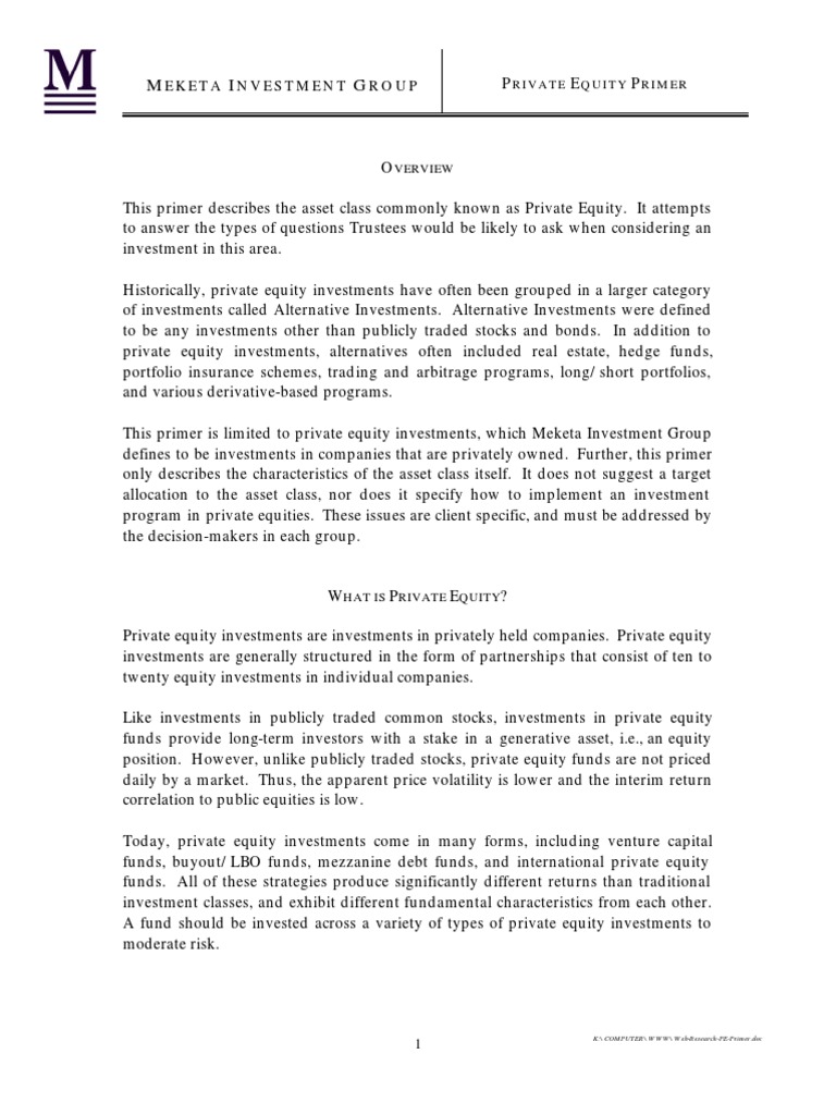 Meketa Private Equity Investment Primer | PDF | Fund Of Funds | Private ...