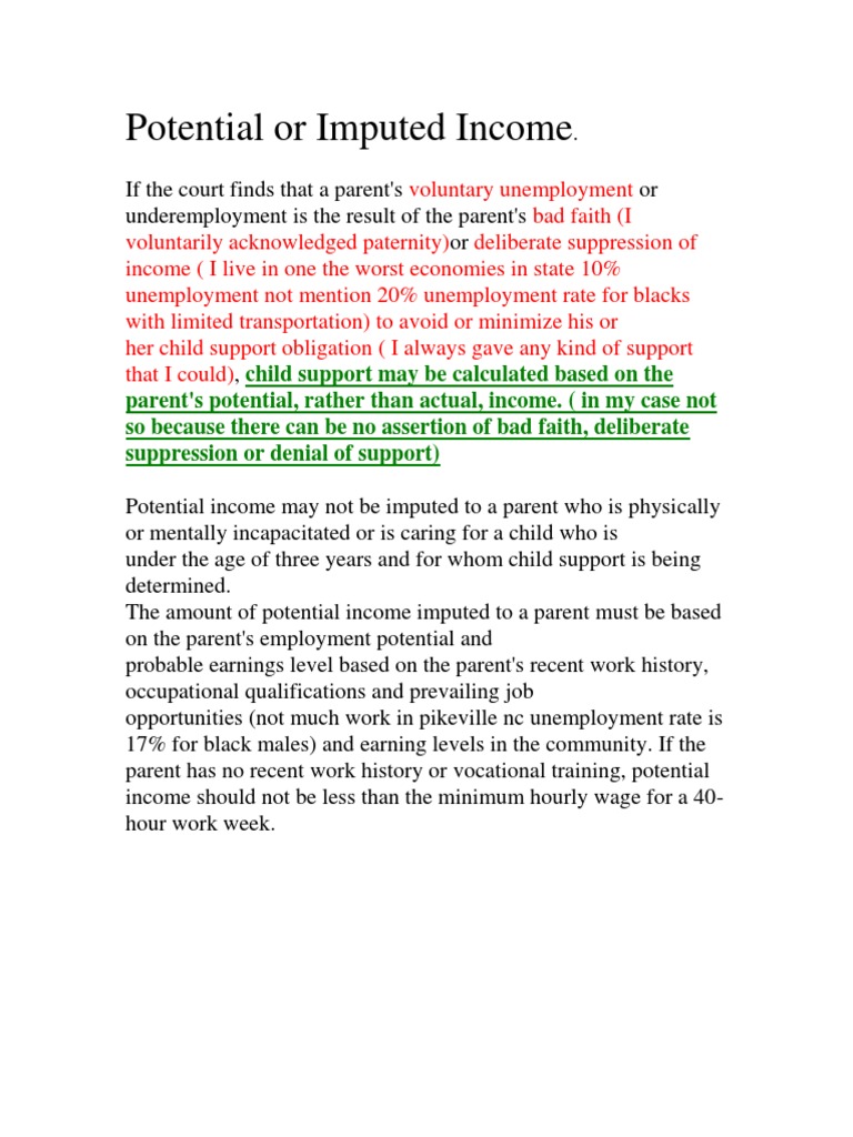 Imputed Income in Child Support Cases | PDF