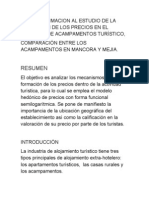 Una Aproximacion Al Estudio de La Formación de Los Precios en El Mercado de Acampamentos Turístico