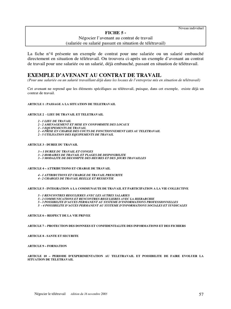 Avenant Au Contrat De Travail Modèle Word