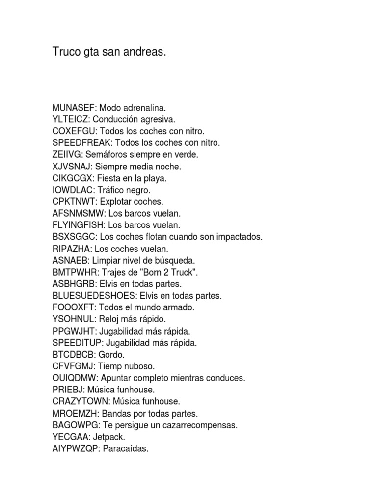 Truco Gta San Andreas PDF Ocio Deportes