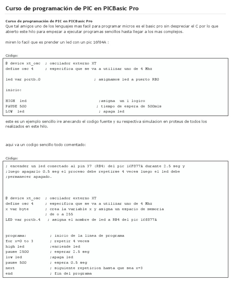 Curso de Programacion de PIC en PICBasic Pro | PDF