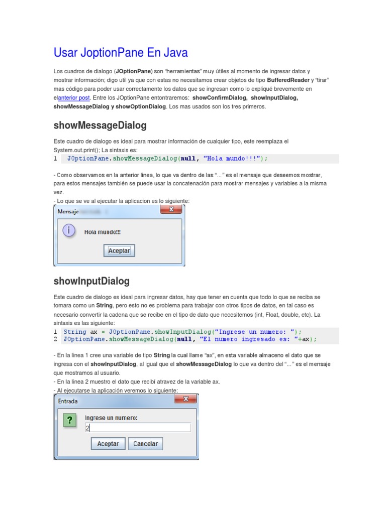 Usar JoptionPane en Java | Java (lenguaje de programación) | Ingeniería ...