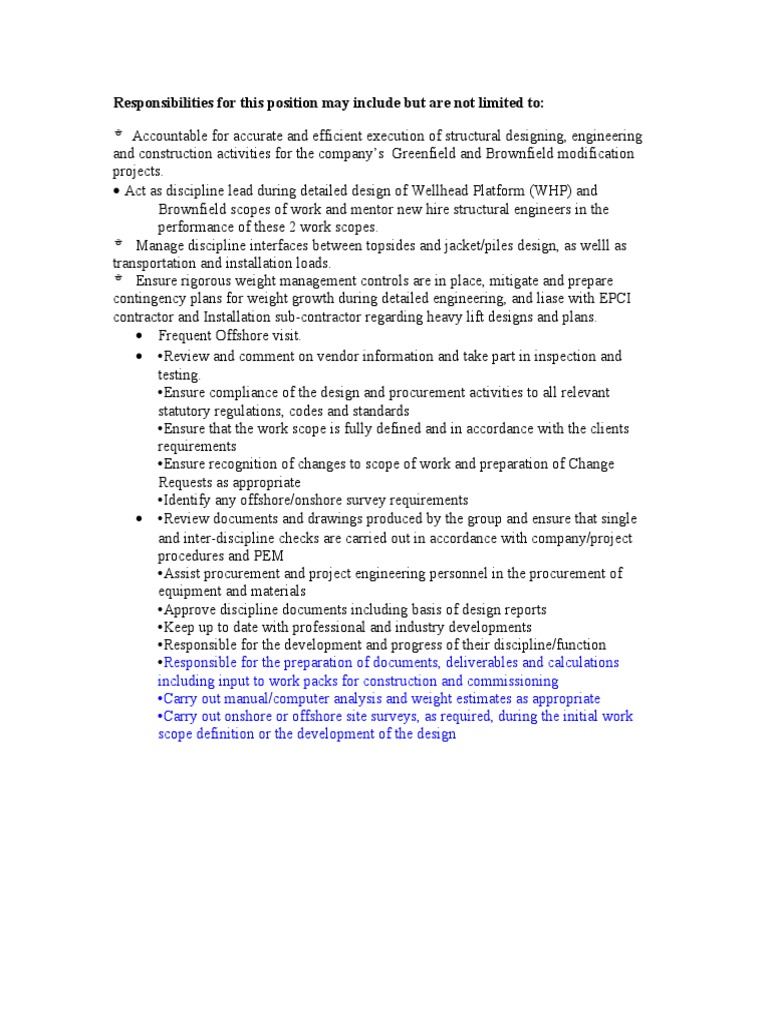 Structural Engineering Lead Responsibilities | PDF