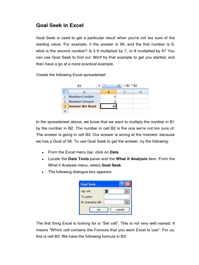 Using Goal Seek in Excel: A Guide | PDF - Scribd