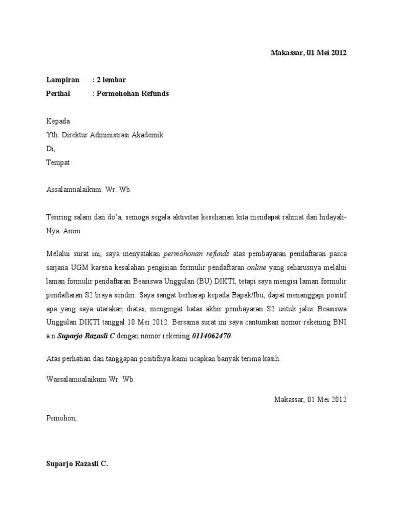 Surat Permohonan Refunds