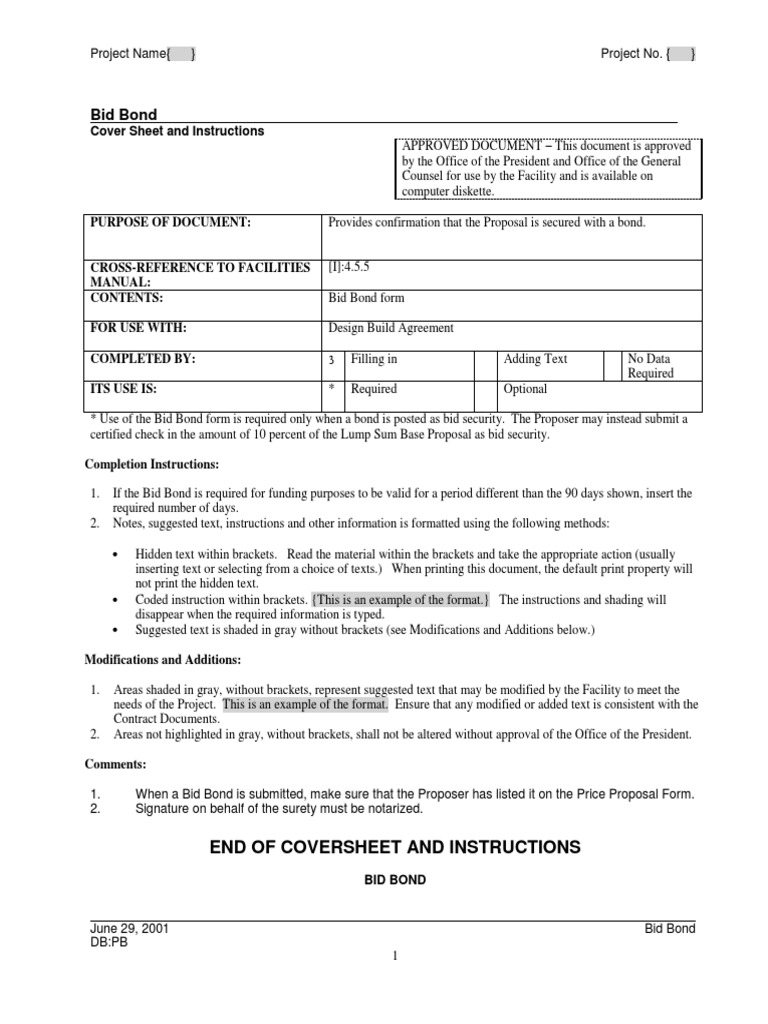 Instructions: A310™–2010, Bid Bond – PVYR