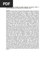 27 - PERCEPÇÃO DOS ALUNOS DA REDE PÚBLICA DE ENSINO SOBRE A QUESTÃO AMBIENTAL DO MUNICIPIO DE PARNAIBA PIAUI. EIXO TEMÁTICO. UNIDADE DE CONSERVAÇÃO E COMUNIDADE