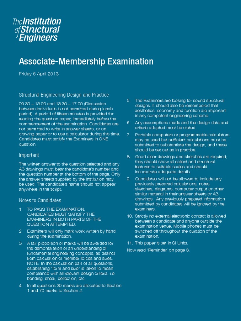Associate-Membership Examination: Structural Engineering Design and ...