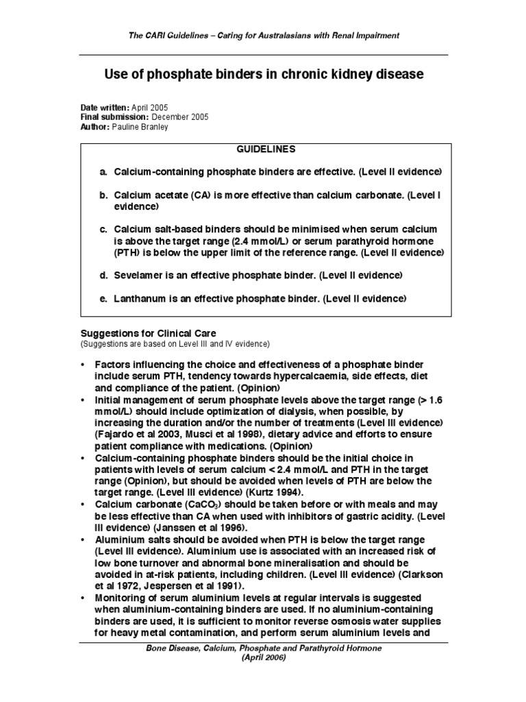 The Use of Phosphate Binders in CKD Chronic Kidney Disease Dialysis