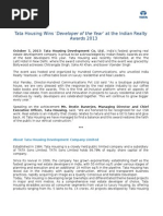 Download Tata Housing Wins Developer of the Year at the Indian Realty Awards 2013 by Tata Housing SN174373997 doc pdf