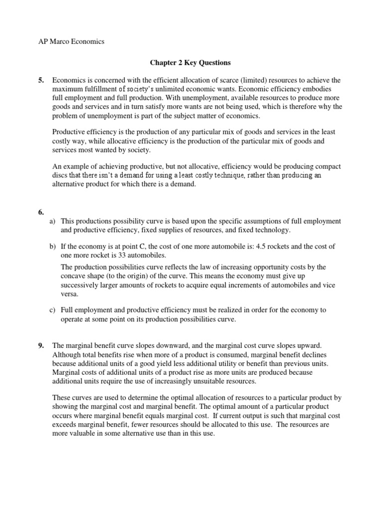 AP Marco Economics Ch 2 Key Questions Full Employment Marginal Cost
