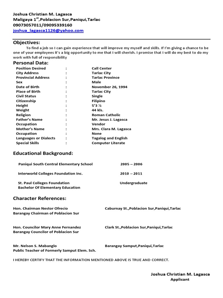 Job Application for Call Center Position | PDF