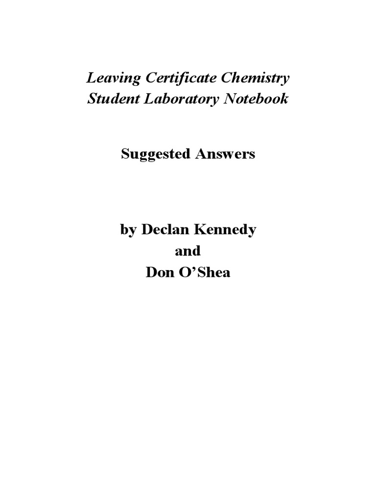 Leaving Certificate Chemistry Student Laboratory Notebook Teacher's
