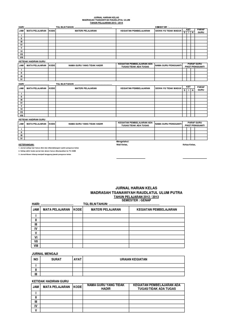 Contoh Jurnal Harian Kelas 2012 2013 Pdf