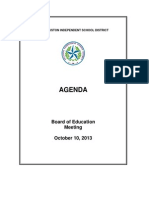 HISD Board of Education Agenda For Oct. 10, 2013 Meeting