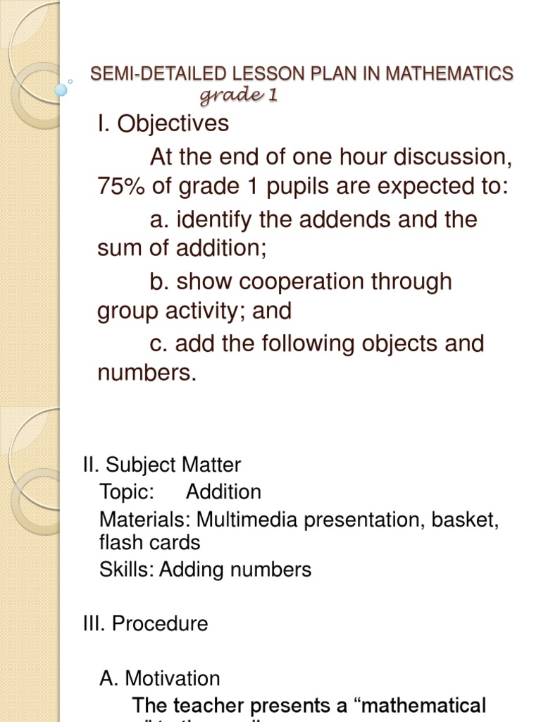 Semi detailed lesson plan in mathematics