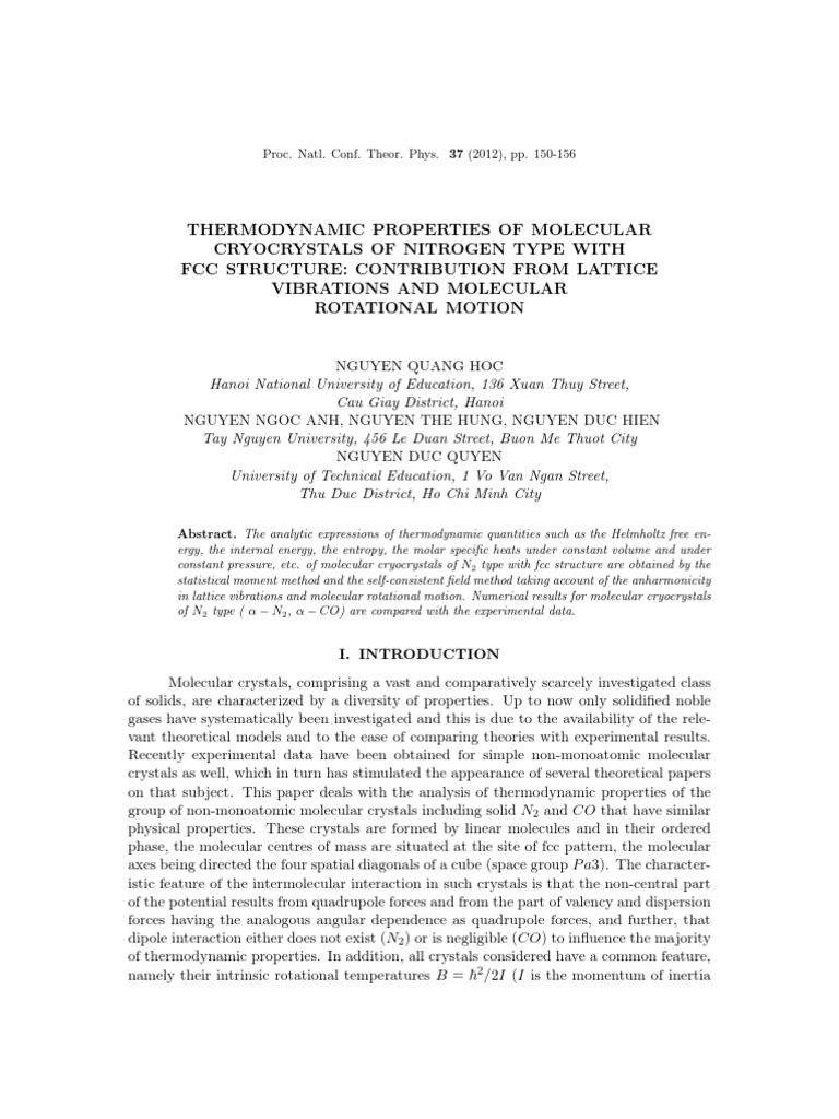 Thermodynamic Properties Of Molecular Cryocrystals Of - 