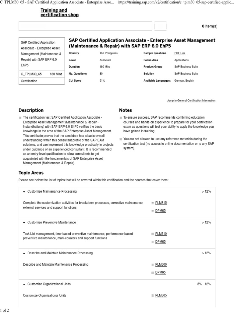 SAP EAM Certification Overview | PDF | Career & Growth | Computers