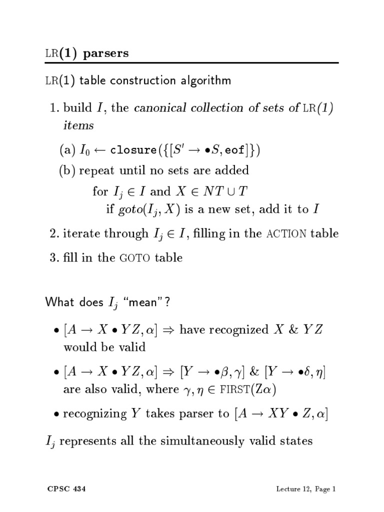 LR(1) Parser Construction and Examples | PDF | Parsing | Formalism ...