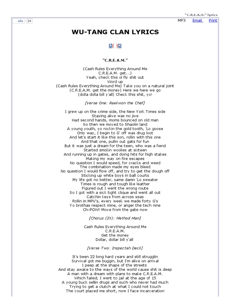 Wu-tang Clan Lyrics - Cream Pdf Hip Hop