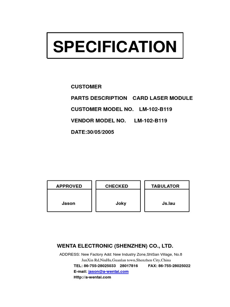 LM-102-B119 Laser Module Specification | PDF | Computers | Technology ...