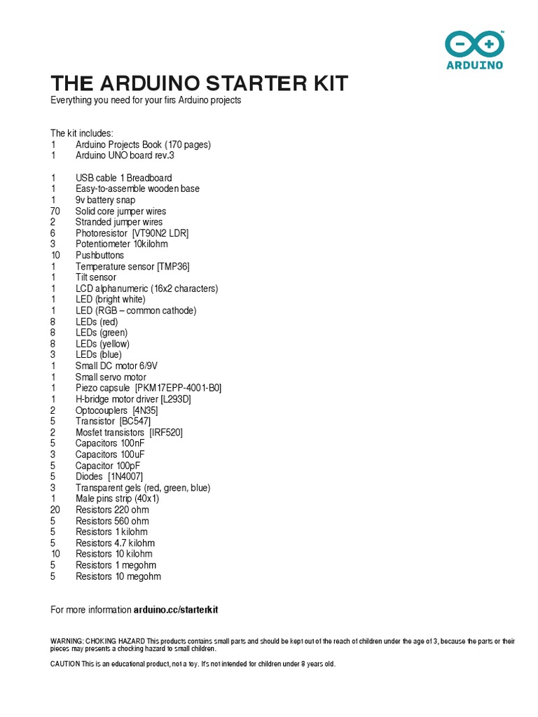 Arduino Starter Kit Datasheet PDF