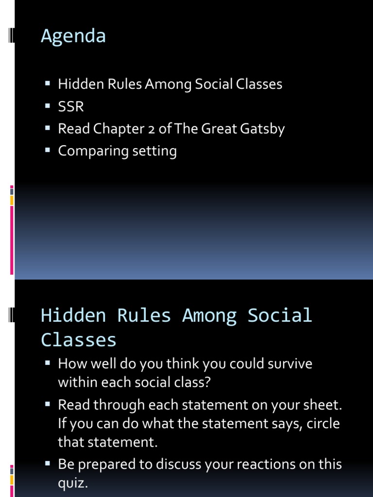Agenda Hidden Rules Among Social Classes SSR Read Chapter 2 of The