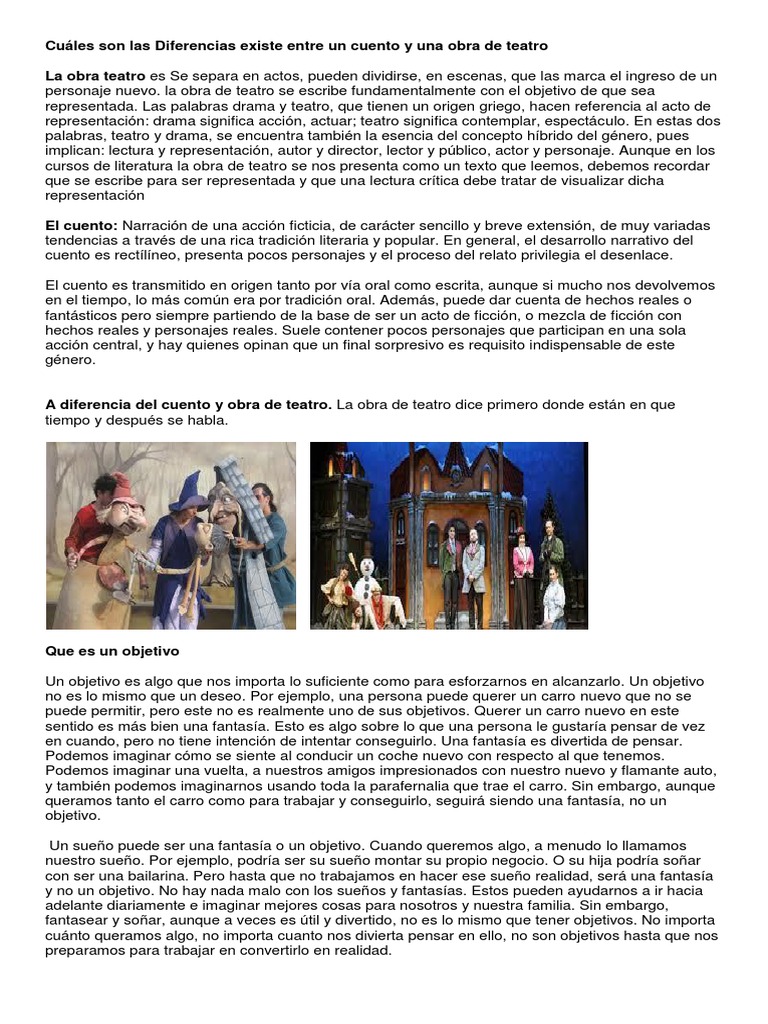 Diferencias de Un Cuento y Obra de Teatro Cuentos Teatro