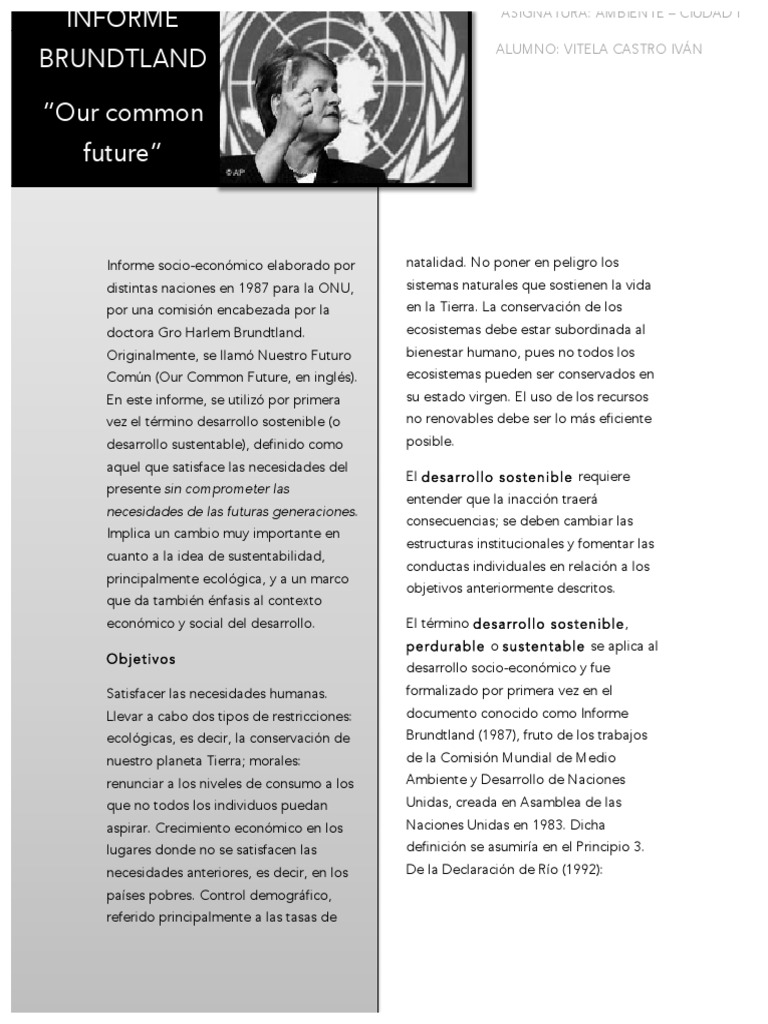 Informe Brundtland | PDF | Desarrollo sostenible | Ciencias sociales ...