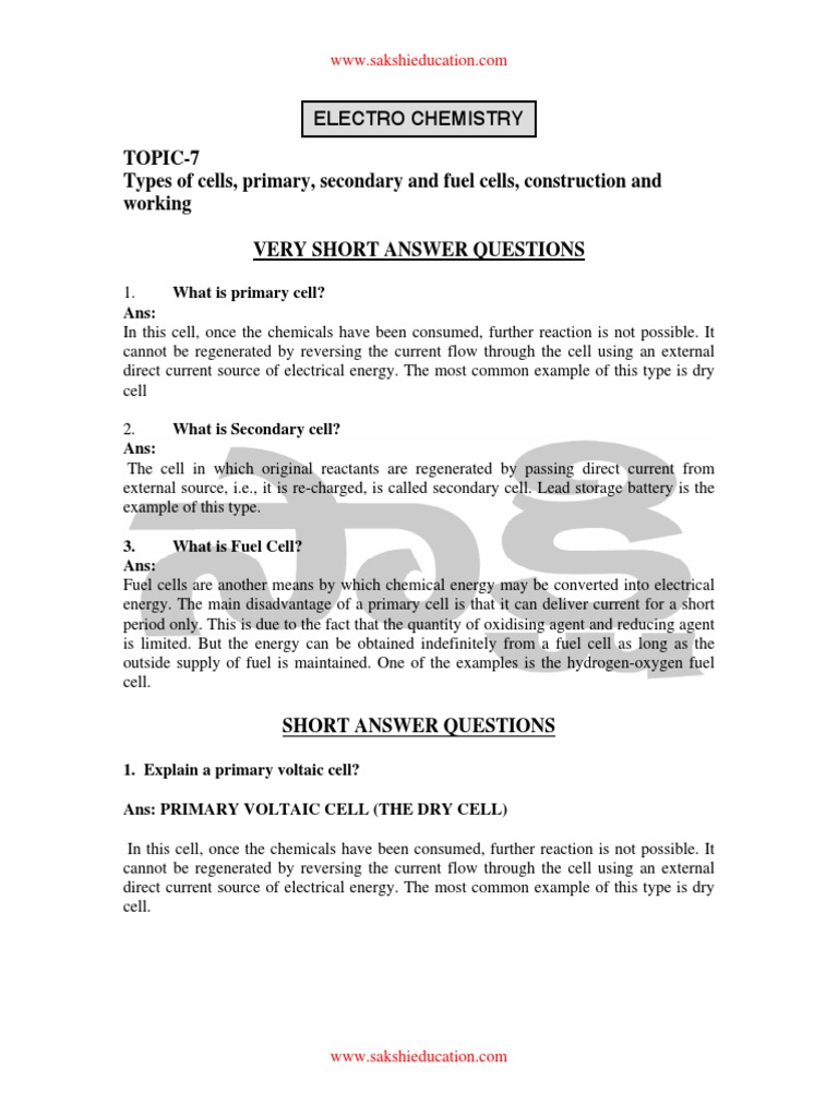 Topic7 Types of Cells, Primary, Secondary and Fuel Cells, Construction