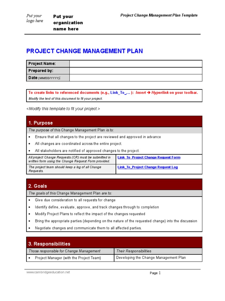 Change Management Plan Template PDF Change Management Use Case Change Management Plan Template PDF Change Management Use Case