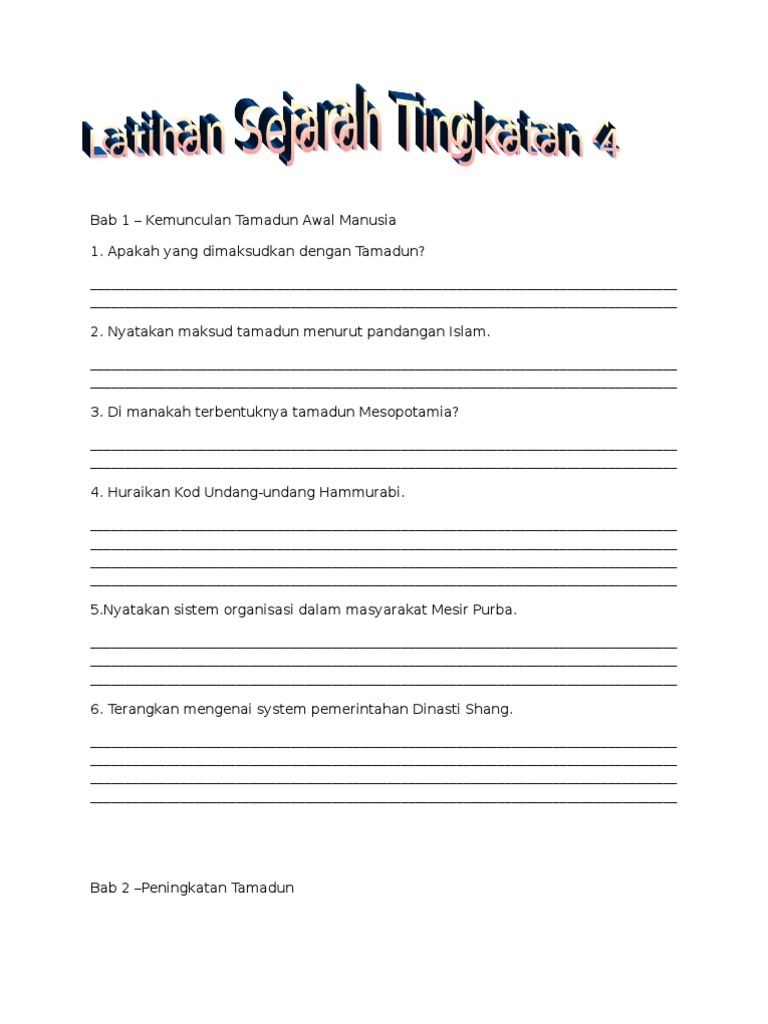 Soalan Latihan Sejarah Tingkatan 4