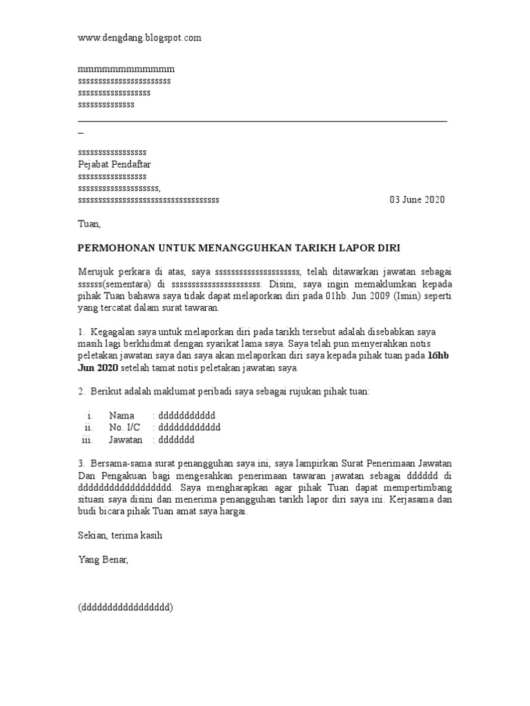 Format Surat Rasmi Pengesahan Rumah