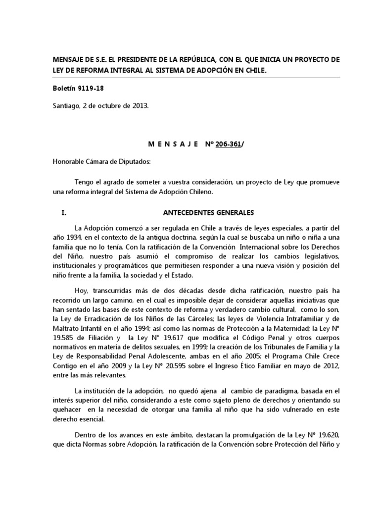 PROYECTO DE LEY DE REFORMA INTEGRAL AL SISTEMA DE ADOPCIÓN | Adopción ...