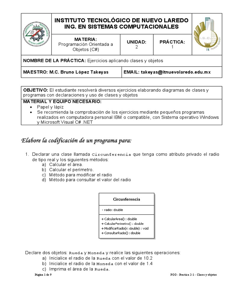 Ejercicios de POO en C# con Clases y Objetos | PDF | Objeto ...