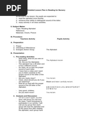 A Detailed Lesson Plan in Reading for Nursery