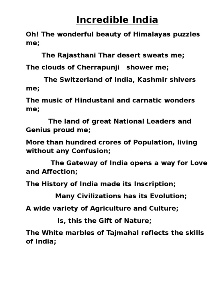 poem on Incredible India