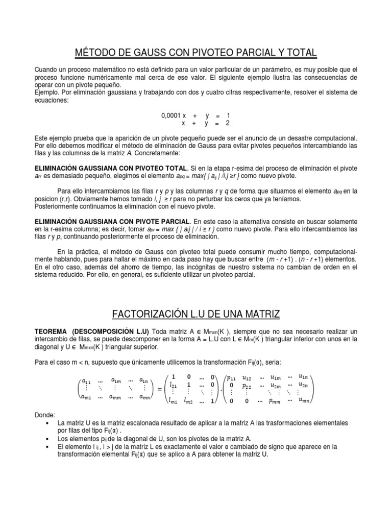 Método de Gauss con pivoteo parcial y total