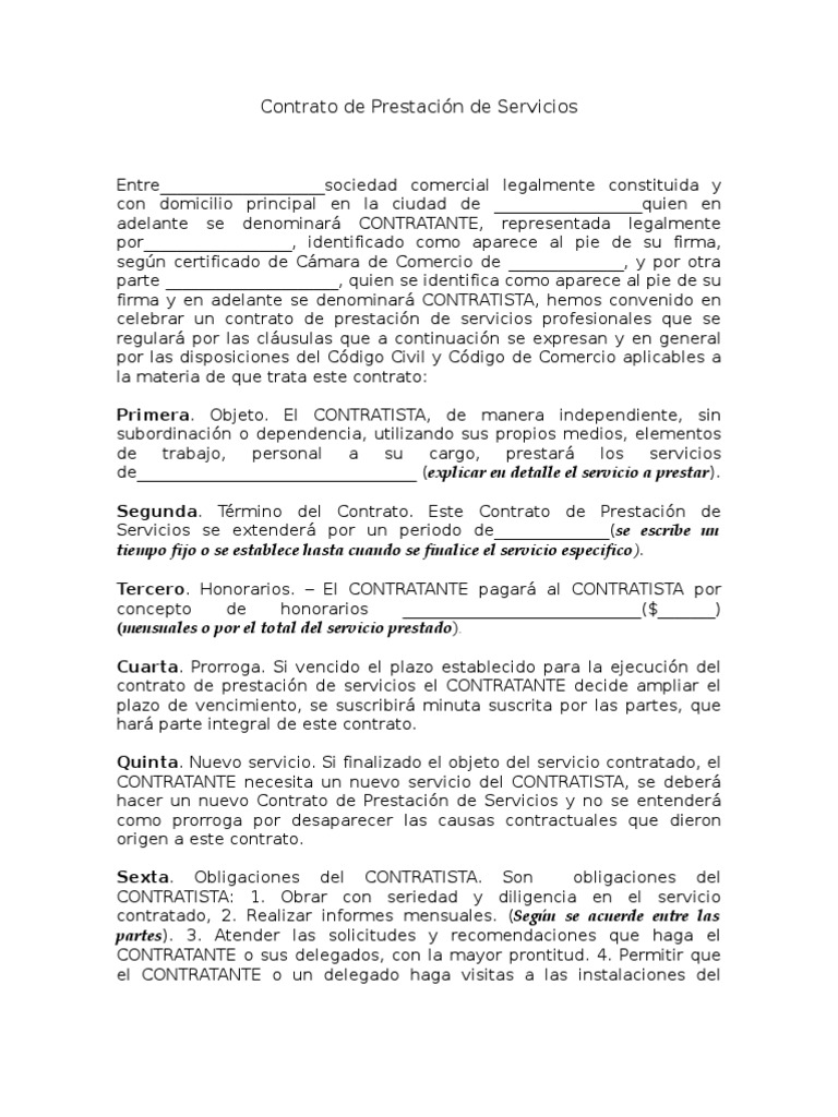 Resultado de imagen para contrato prestacion de servicios