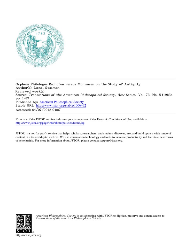 Gossman Bachofen Vs Mommsen Pdf Friedrich Nietzsche Basel