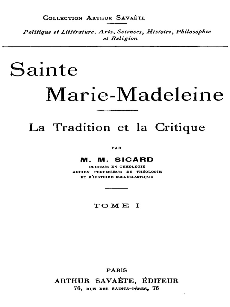 Le Manuscrit De Marie Madeleine Pdf Gratuit Sainte Marie-Madeleine (Tome 1) 000000900 | PDF | Lazare de Béthanie | Marie  Madeleine