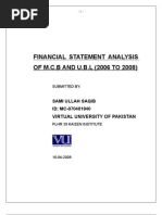 Financial Statement Analysis OF M.C.B AND U.B.L (2006 TO 2008)