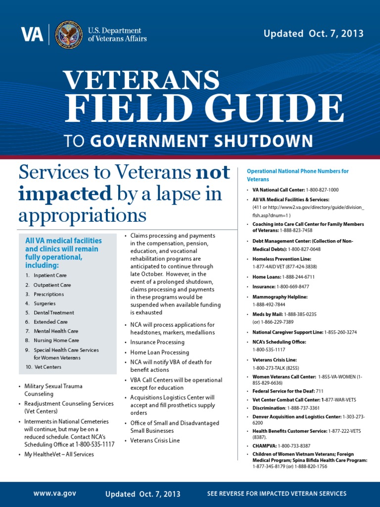 Veterans Field Guide To Government Shutdown PDF United States