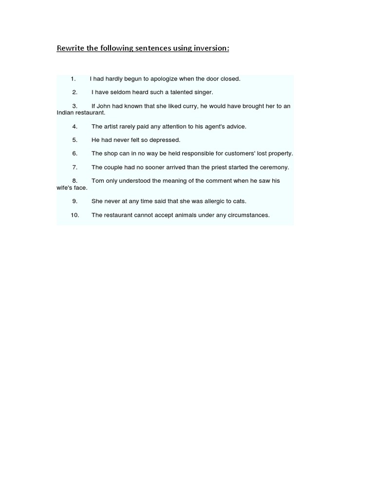 Inversion Grammar Sentence Rewrites | PDF