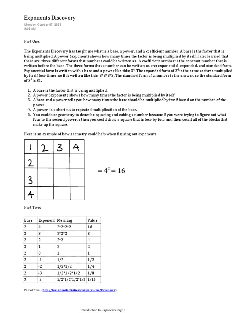 Exponents Discovery Wiki | PDF | Exponentiation | Multiplication