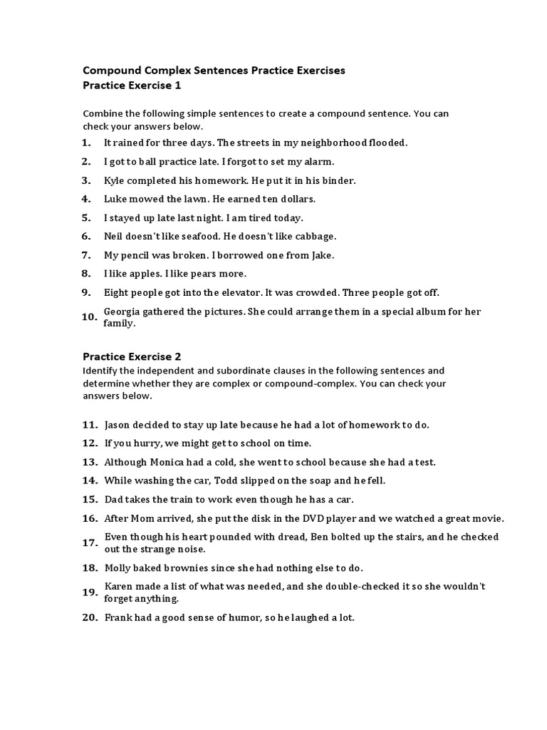 Simple Compound And Complex Sentences Answers Ebooks Pertaining To Compound And Complex Sentences Worksheet