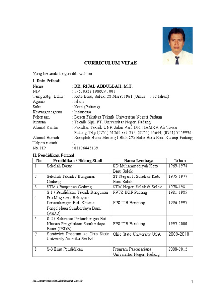 CV DR. RIJAL ABDULLAH, Dosen Teknik Sipil | PDF